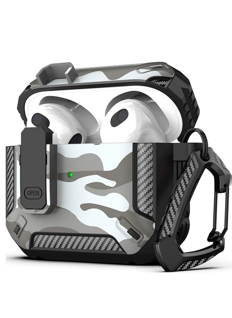 OPEN - Airpods 4 Case, Airpods 4th Generation Case with Lock, Airpods 4th Generation Case, Hard Shell Rugged Shockproof Case with Keychain for Apple Airpods 4 2024 (Camouflage Gray) - Image 1