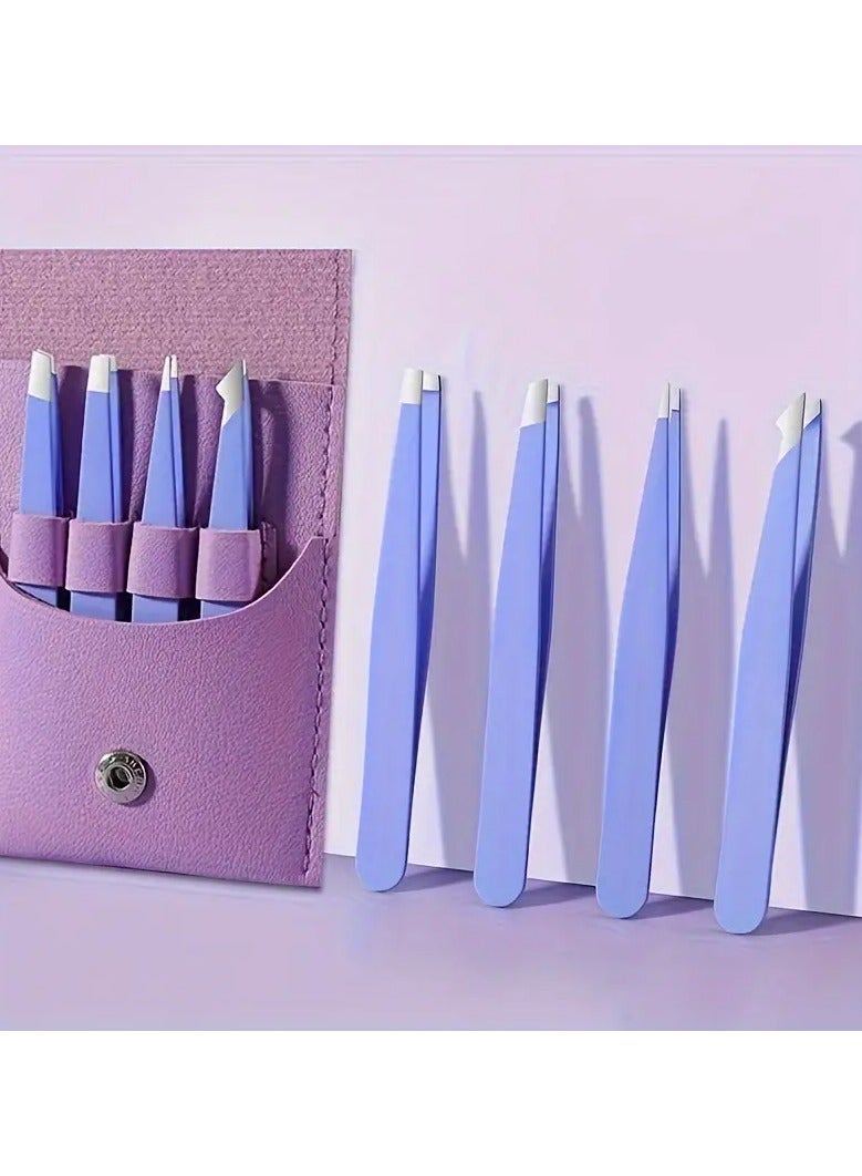 Rozino 4pcs Stainless Steel Tweezers Set - Precision Eyebrow & Lash Clips, Rust-Resistant Makeup Tools for Perfect Plucking - Image 4