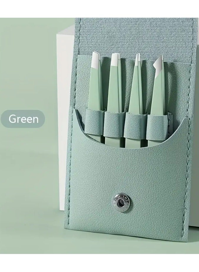 Rozino 4pcs Stainless Steel Tweezers Set - Precision Eyebrow & Lash Clips, Rust-Resistant Makeup Tools for Perfect Plucking - Image 1