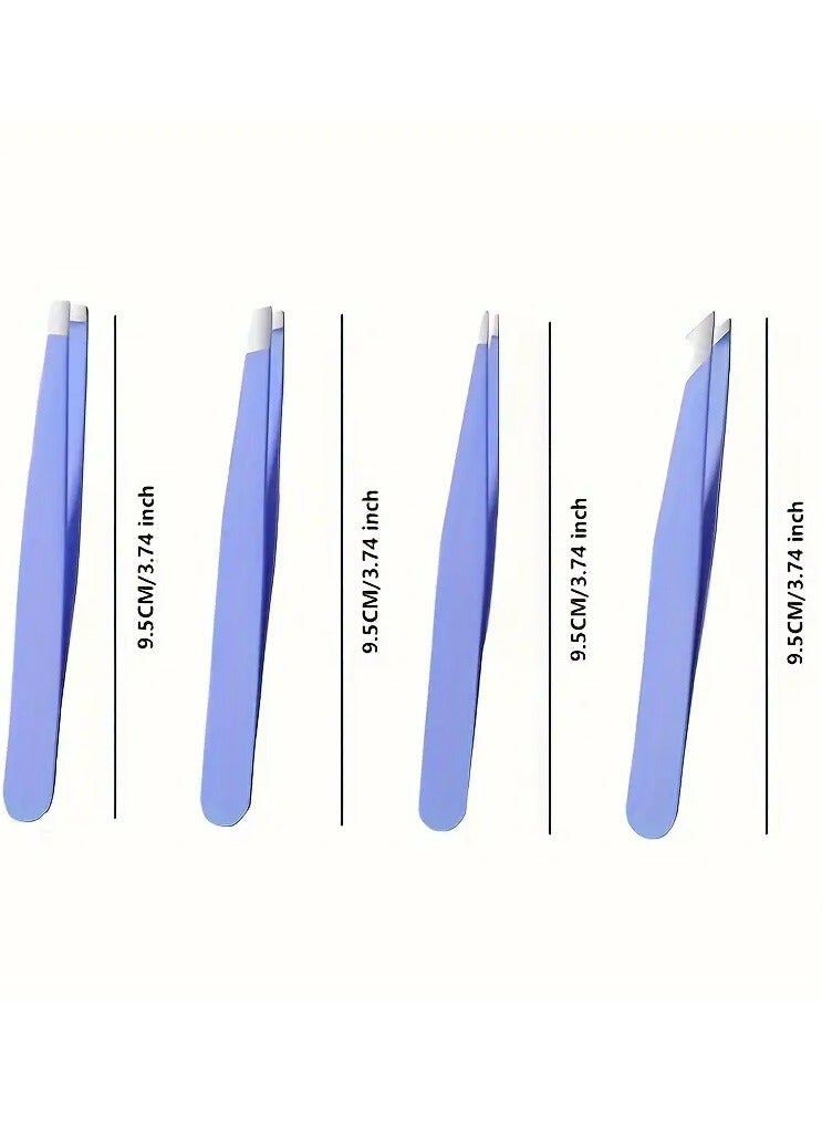 Rozino 4pcs Stainless Steel Tweezers Set - Precision Eyebrow & Lash Clips, Rust-Resistant Makeup Tools for Perfect Plucking - Image 2