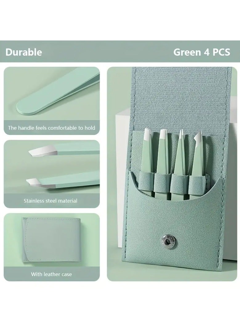 Rozino 4pcs Stainless Steel Tweezers Set - Precision Eyebrow & Lash Clips, Rust-Resistant Makeup Tools for Perfect Plucking - Image 5