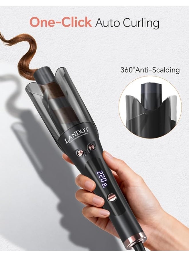 LANDOT Hair Curler Automatic Rotating, 2-Way Curling Wand with Anti-Scald Guard & Tangle-Free Technology, 8 Heat Settings & Dual Voltage for Salon Curls at Home, Ideal for Beginners - Classic Black | 2-Way Anti-Tangle Self Curling Wand, Ceramic Tourmaline Barrel, Dual Voltage Travel Iron for Beginners & All Hair Types - Image 4