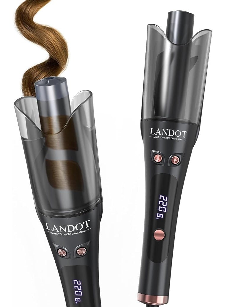 LANDOT Hair Curler Automatic Rotating, 2-Way Curling Wand with Anti-Scald Guard & Tangle-Free Technology, 8 Heat Settings & Dual Voltage for Salon Curls at Home, Ideal for Beginners - Classic Black | 2-Way Anti-Tangle Self Curling Wand, Ceramic Tourmaline Barrel, Dual Voltage Travel Iron for Beginners & All Hair Types - Image 2