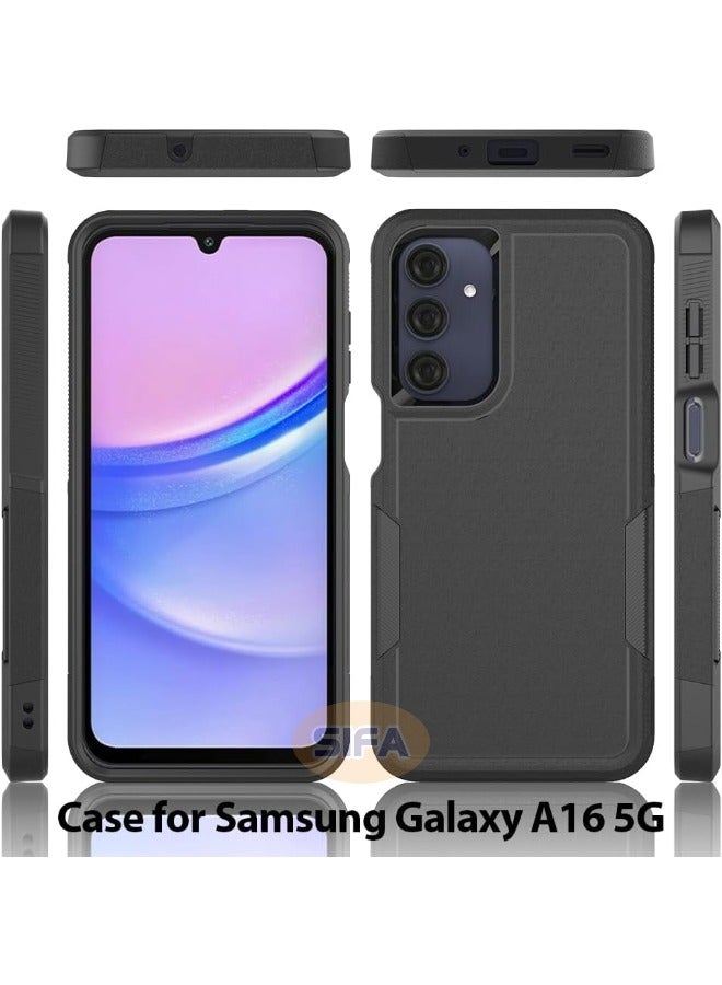 حافظة سامسونج جالاكسي A16، غطاء حماية مزدوج الطبقات للهاتف الخلوي شديد التحمل، غطاء حماية متين مقاوم للصدمات من السقوط لهاتف سامسونج جالاكسي A16 5G/4G، أسود - Image 2