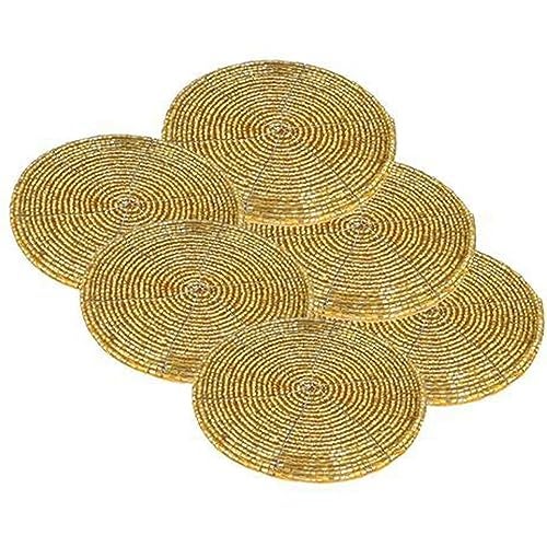 CANVASS® Decorative Handmade Beaded Gold Round Coasters Perfect for Central Table (Dia-10 cms/ 4 inches, Pack of - 6) - Image 5