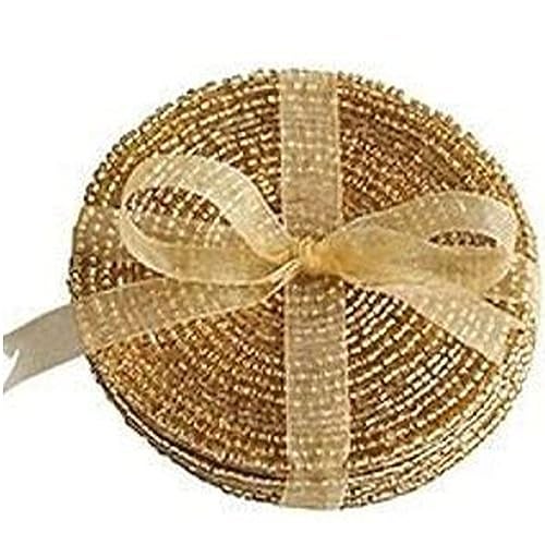 CANVASS® Decorative Handmade Beaded Gold Round Coasters Perfect for Central Table (Dia-10 cms/ 4 inches, Pack of - 6) - Image 4