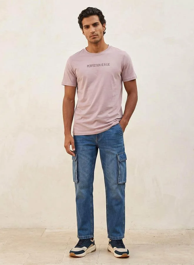 Splash FAV Basic Slim Fit Crew Neck Slogan Print T-shirt