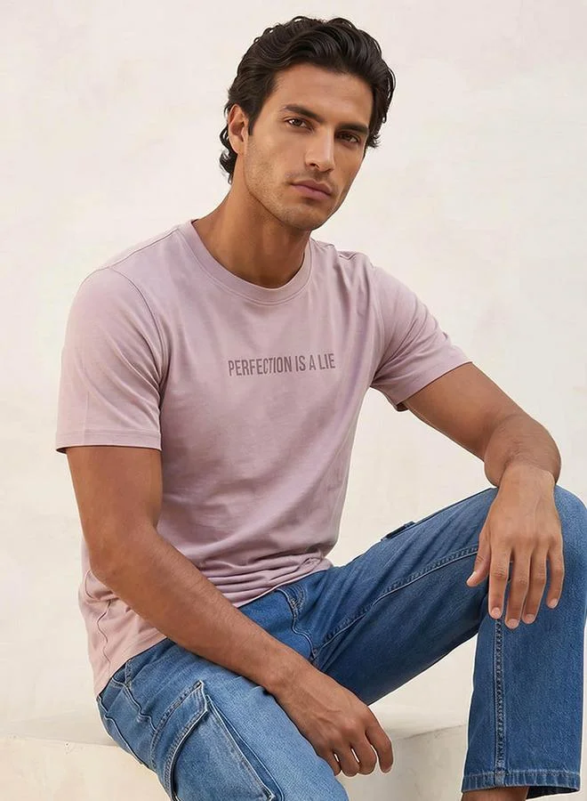 Splash FAV Basic Slim Fit Crew Neck Slogan Print T-shirt