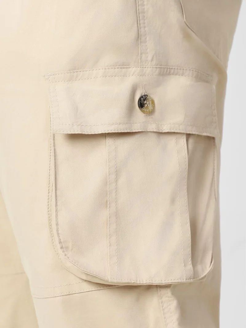 Urbano Fashion  Urbano Plus Men's Cream Regular Fit Solid Cargo Chino Pant with 6 Pockets for Men | Best Price UAE