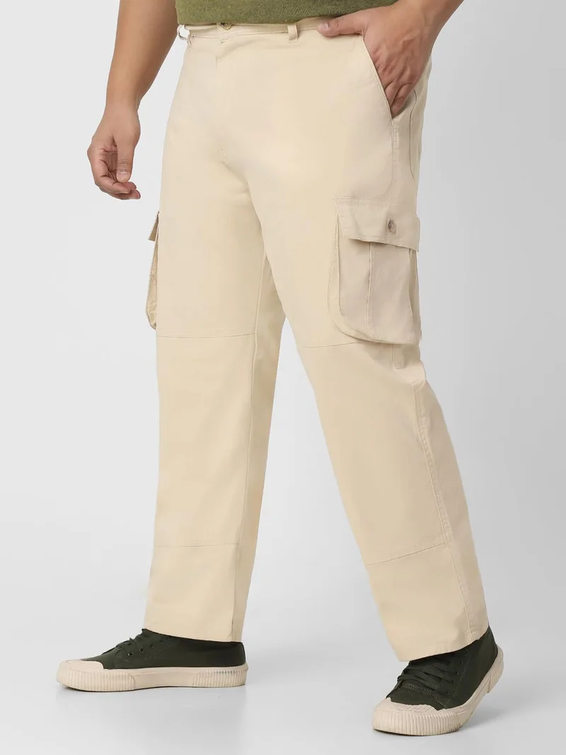 Urbano Fashion  Urbano Plus Men's Cream Regular Fit Solid Cargo Chino Pant with 6 Pockets for Men | Best Price UAE