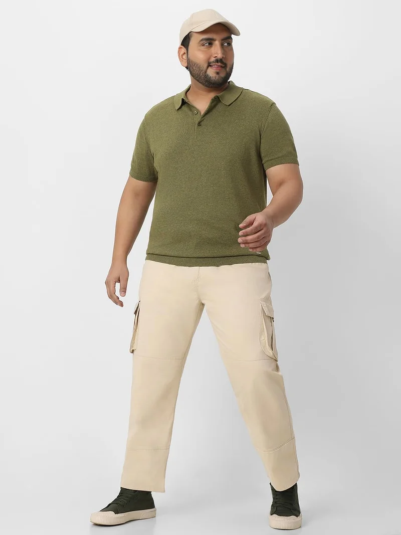 Urbano Fashion  Urbano Plus Men's Cream Regular Fit Solid Cargo Chino Pant with 6 Pockets for Men | Best Price UAE