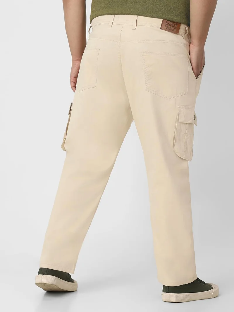 Urbano Fashion  Urbano Plus Men's Cream Regular Fit Solid Cargo Chino Pant with 6 Pockets for Men | Best Price UAE