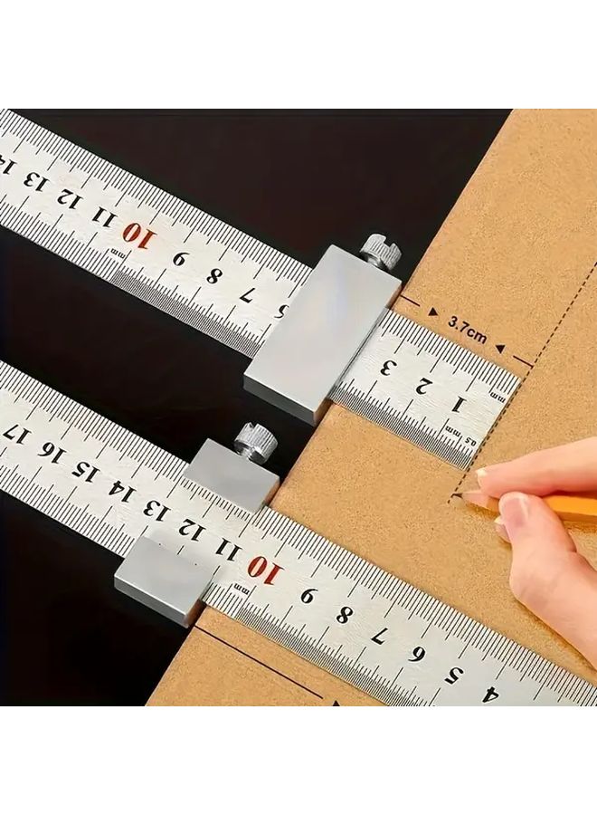 Precision Ruler Set With Silvery Positioning Block 20cm Steel Ruler For Designers Engineers - Image 3