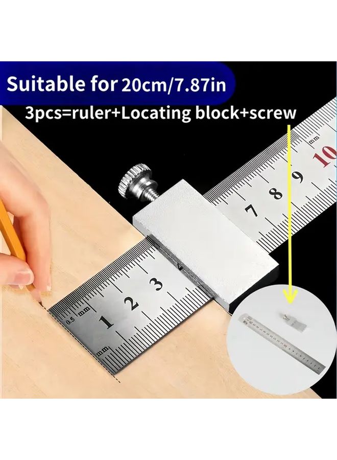 Precision Ruler Set With Silvery Positioning Block 20cm Steel Ruler For Designers Engineers - Image 4