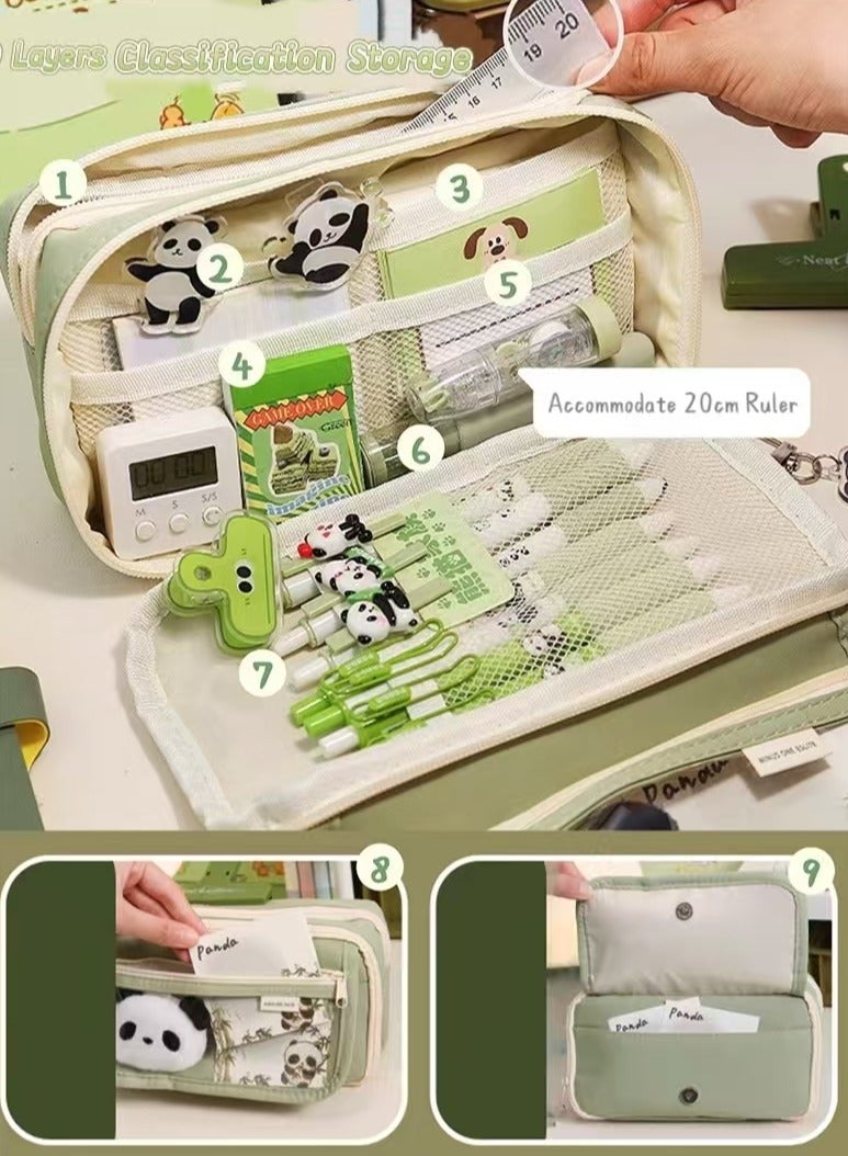 PAPERSAY 9 Layers Design Large Capacity Pencil Case, For Boys, Girls and Teenagers, Pencil Case, Stationery, Pencil Case Organiser for School and Office, Cute Animal Panda - Green. - Image 3