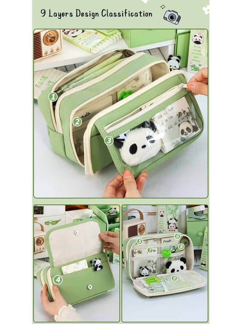 PAPERSAY 9 Layers Design Large Capacity Pencil Case, For Boys, Girls and Teenagers, Pencil Case, Stationery, Pencil Case Organiser for School and Office, Cute Animal Panda - Green. - Image 4