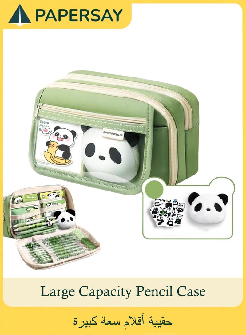 PAPERSAY 9 Layers Design Large Capacity Pencil Case, For Boys, Girls and Teenagers, Pencil Case, Stationery, Pencil Case Organiser for School and Office, Cute Animal Panda - Green. - Image 1