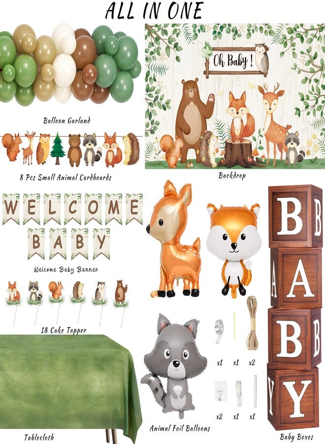 Kriyokiaa 187pcs Woodland Baby Shower Decorations Safari Baby Shower Decorations for Gender Neutral Celebration with Balloon Garlands,Welcome Baby Banner, Baby Boxes and Tabletop Decor - Image 2
