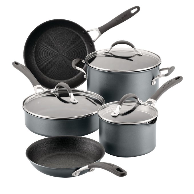 SCRATCH DEFENSE INDUCTION HOB PAN SET OF 5 POTS AND PANS SETS NON STICK WITH EXTREME NON STICK DISHWASHER OVEN SAFE COOKWARE GRAPHITE PEWTER FINISH