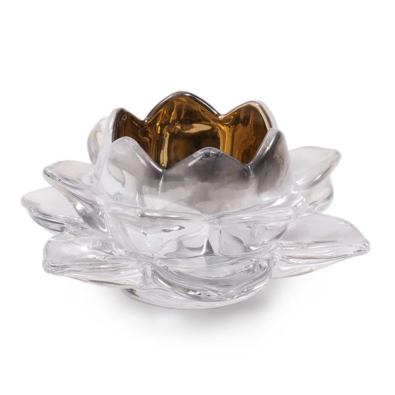 PURE HOME + LIVING Pure Home Living Set of 2 Clear Glass Lotus Shaped Tealight Holders  - Image 4