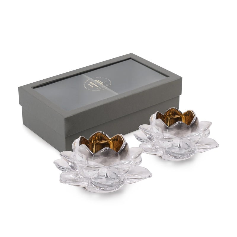 PURE HOME + LIVING Pure Home Living Set of 2 Clear Glass Lotus Shaped Tealight Holders  - Image 3