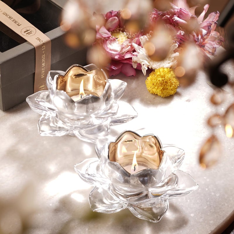 PURE HOME + LIVING Pure Home Living Set of 2 Clear Glass Lotus Shaped Tealight Holders  - Image 1