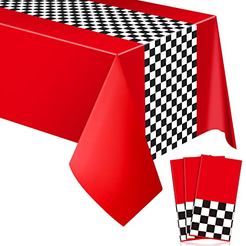 Irenare 3 Sheets Car Birthday Party Supplies Racing Party Decorations Road Tablecloth Racetrack Table Runner Table Covers for Kids Boy Car Theme Birthday Favors 54 x 108 Inch Red - Image 1