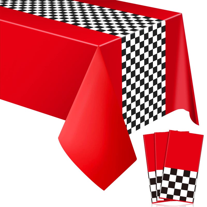 Irenare 3 Sheets Car Birthday Party Supplies Racing Party Decorations Road Tablecloth Racetrack Table Runner Table Covers for Kids Boy Car Theme Birthday Favors 54 x 108 Inch Red - Image 2