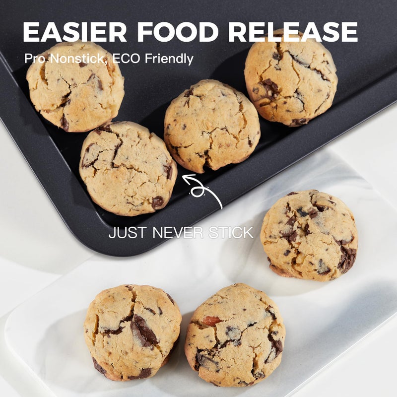 HONGBAKE Ceramic Baking Sheet Pan Set, Cookie Sheet for Oven, Bakeware Sets with Wider Grips, 3 Pack Half/Jelly Roll/Quarter Baking Tray, Premium, Dishwasher Safe - Dark Grey - Image 5