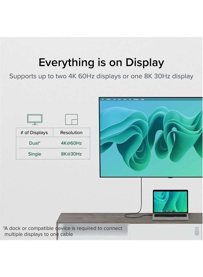 Plugable USB4 Cable with 240W Charging, 3.3 Feet (1M), USB-IF Certified, 1x 8K Display, 40 Gbps, Compatible with USB 4, Thunderbolt 4, Thunderbolt 3, USB-C, Driverless - Image 3