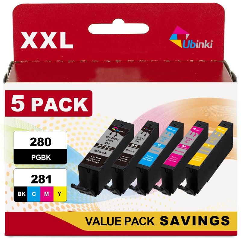 Ubinki 5 Pack PGI-280XXL CLI-281XXL to TR8600 TR8620a TR8620 Ink Cartridge Replacement for Canon Ink 280 and 281 Cartridges XXL for TR8520 TS6320 TR8622 TR7520 TS6120 TS6220 TS9120 TS9520 TS9521C Printer - Image 1