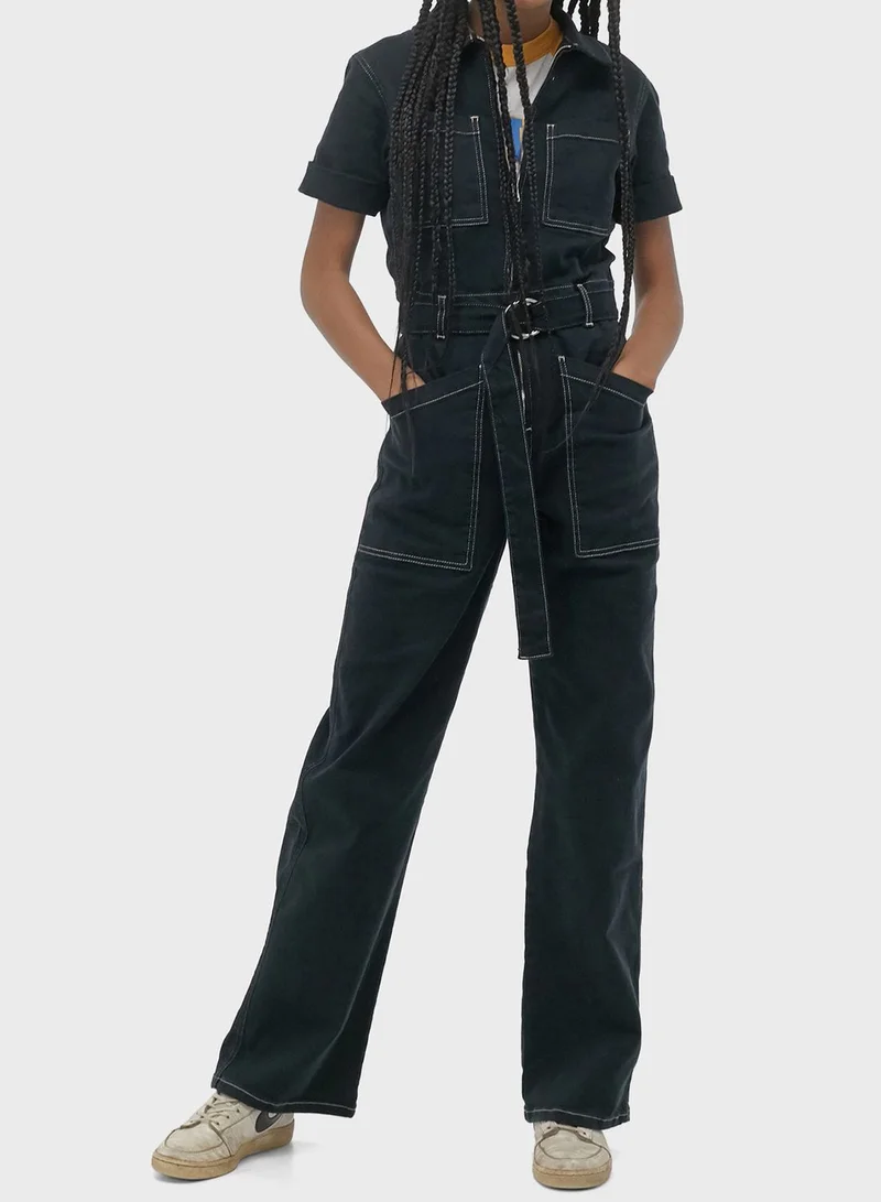 URBAN OUTFITTERS Contrast Stitch Denim Jumpsuit