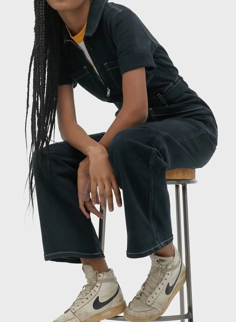 URBAN OUTFITTERS Contrast Stitch Denim Jumpsuit