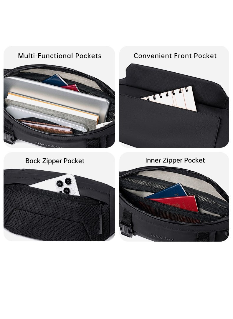 SUPER 5 FXB00755 Fashion Casual Multipocket Shoulder Crossbody Waterproof Bag - Black  - Image 5