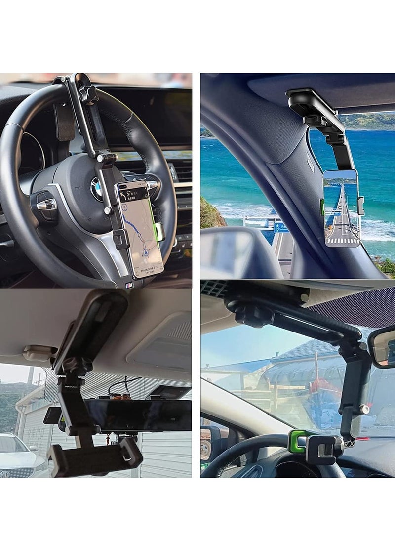 Car Phone Holder for Sun Visor, 1080° Rotatable Sun Visor Car Phone Mount Foldable Dashboard Phone Holder for Car, Universal Adjustable Spring Clip Car Cell Phone Stand for All Phone - Image 2