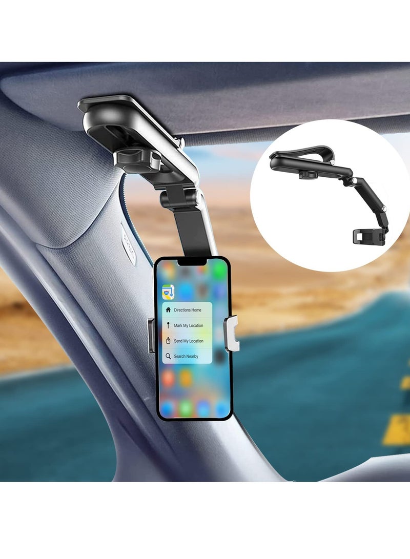 Car Phone Holder for Sun Visor, 1080° Rotatable Sun Visor Car Phone Mount Foldable Dashboard Phone Holder for Car, Universal Adjustable Spring Clip Car Cell Phone Stand for All Phone - Image 1