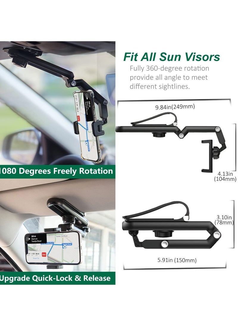 Car Phone Holder for Sun Visor, 1080° Rotatable Sun Visor Car Phone Mount Foldable Dashboard Phone Holder for Car, Universal Adjustable Spring Clip Car Cell Phone Stand for All Phone - Image 4
