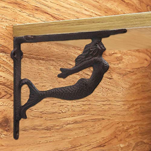 BRASSTAR 2PCS Rustic Cast Iron Fish Shelf Brackets Nautical Wrought Iron Soaring Wall Bracket Antique Replica Rust Color PTZD003-02 - Image 5