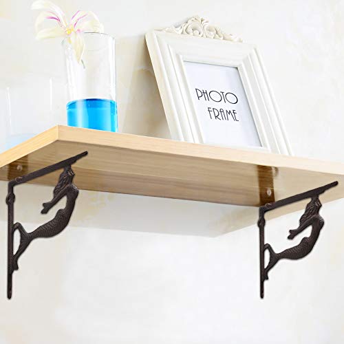 BRASSTAR 2PCS Rustic Cast Iron Fish Shelf Brackets Nautical Wrought Iron Soaring Wall Bracket Antique Replica Rust Color PTZD003-02 - Image 2