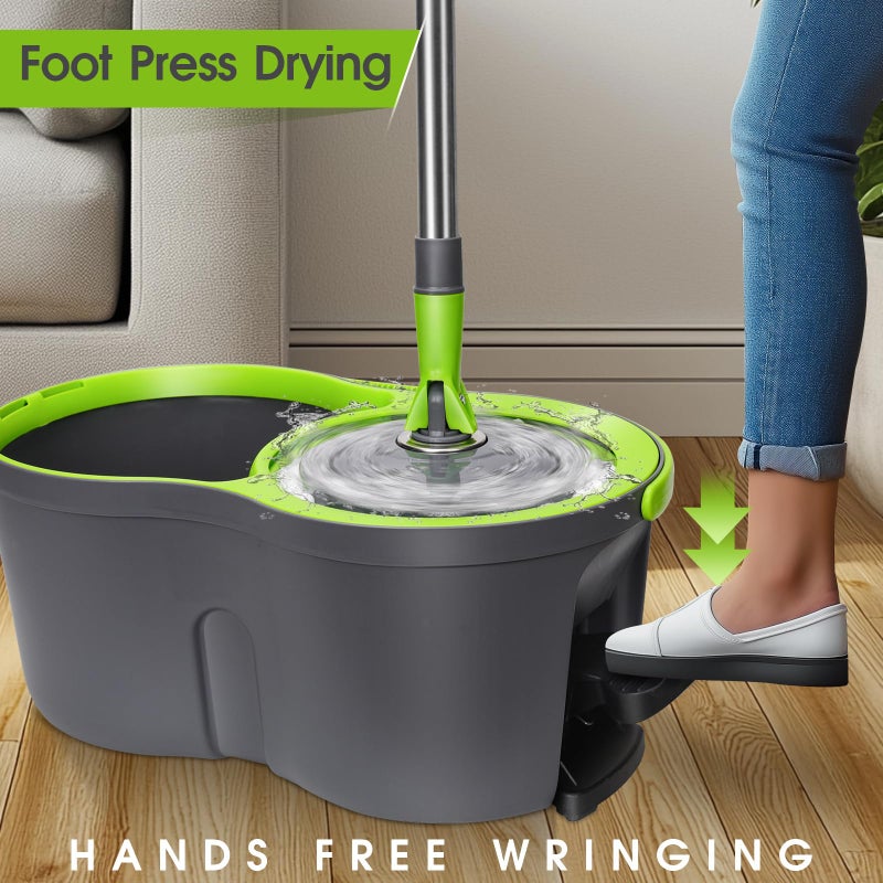 Masthome Spin Mop Bucket System,Masthome Pedal Spin Mop and Bucket with Wringer Set,EasyWring Microfiber Mop with 3 Mop Pads,360Â°Spinning Floor Cleaning System - Home & Office Suitable - Image 3