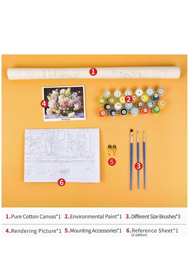 Y&D DIY Oil Paint by Numbers Brushes Kits for Adults Beginner Kids Flowers in Vase Acrylic Painting Gifts Home Wall Decor 16 * 20 inch (Without Frame)  - Image 4