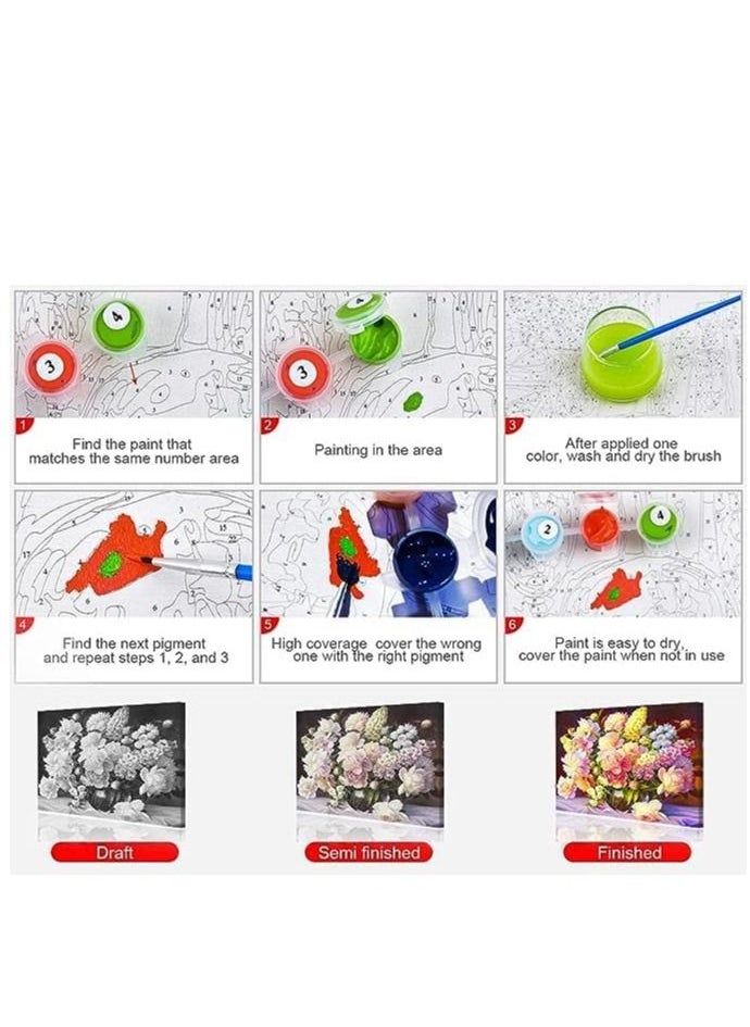 Y&D DIY Oil Paint by Numbers Brushes Kits for Adults Beginner Kids Flowers in Vase Acrylic Painting Gifts Home Wall Decor 16 * 20 inch (Without Frame)  - Image 3