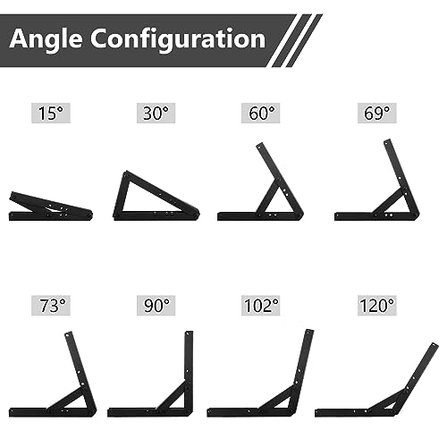 Sihnman Heavy Duty Adjustable Angle Bracket (2 pc) for Wall Mount, Roof Mount, Foldable Hinge Bracket, Truss and Frame for Solar Panel Stand, Awning Roof, Commercial Sign, Table Shelf Support. - Image 2