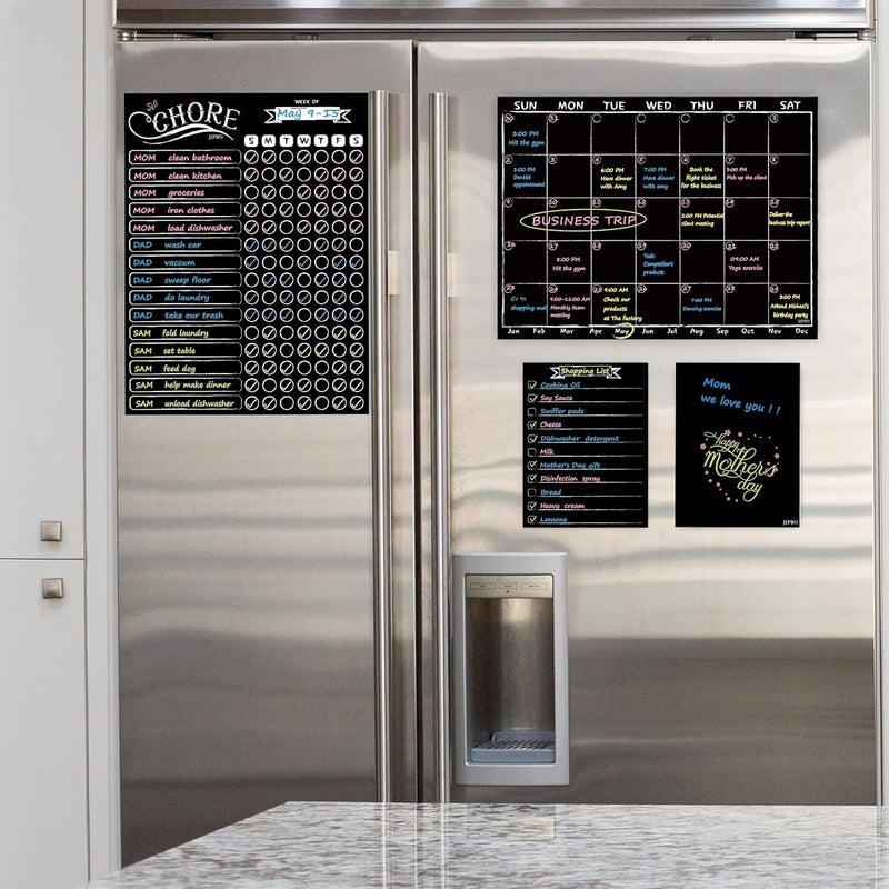 JJPRO Magnetic Chalkboard Monthly Calendar - Reward Chore Chart Blackboard Combo Set with Neon Bright Liquid Chalk Markers - Bonus Grocery List and Notepad Blackboard for Refrigerator Included - Image 5