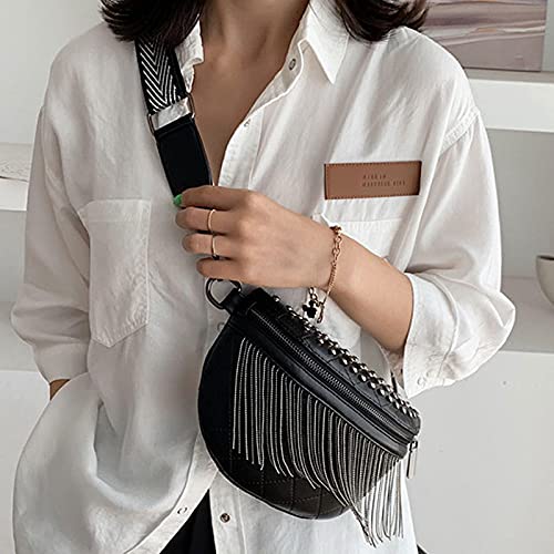Minache Women Rivet Metal Tassel Faux Leather Fanny Pack Waist Bag Chest Bag Crossbody Shoulder Bag - Image 2