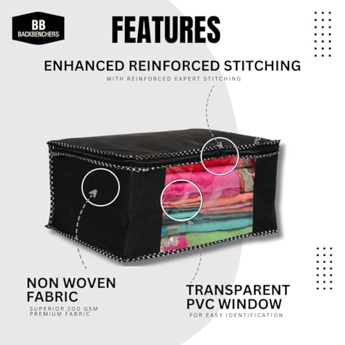 BB BACKBENCHERS Non-Woven Saree Cover/Bags/Organizer For Wardrobe - Foldable Saree Covers ith Zip, Multipurpose Storage Bag For Suit, Lehanga, Dress Packing With Transparent Window, Pack of 3 - Image 2