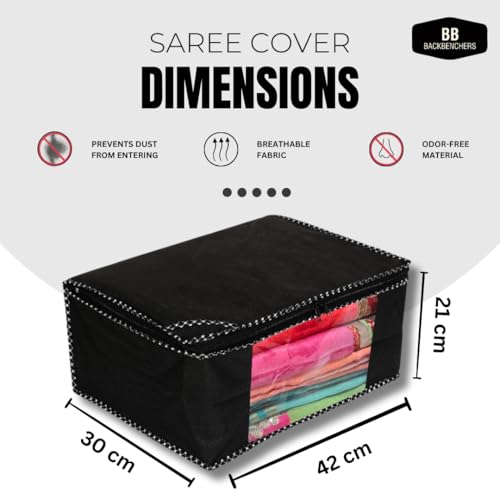 BB BACKBENCHERS Non-Woven Saree Cover/Bags/Organizer For Wardrobe - Foldable Saree Covers ith Zip, Multipurpose Storage Bag For Suit, Lehanga, Dress Packing With Transparent Window, Pack of 3 - Image 3