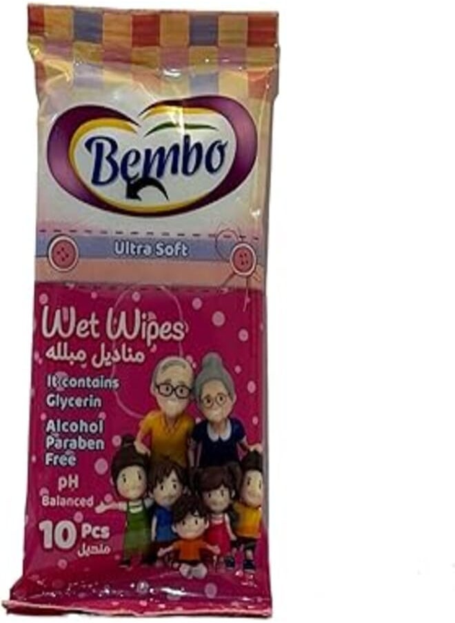 Bembo - Bembo Wet Wipes Ultra soft -Glycerin -Paraben free PH balanced Pink-10 PCS - Image 1