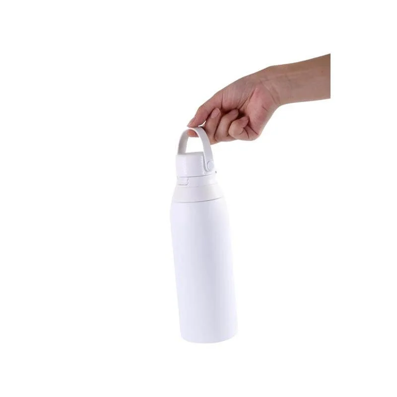 Hans Larsen White Hans Larsen EVORA 750ml Vacuum Insulated Stainless Steel Water Bottle, Double Wall, Lockable Lid & Sip Straw, 12 Hrs Cold / 8 Hrs Hot, Leak-Proof Sports Bottle with Carry Loop - White  | Best Price UAE
