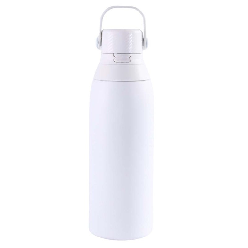 Hans Larsen EVORA 750ml Vacuum Insulated Stainless Steel Water Bottle, Double Wall, Lockable Lid & Sip Straw, 12 Hrs Cold / 8 Hrs Hot, Leak-Proof Sports Bottle with Carry Loop - White - Image 1